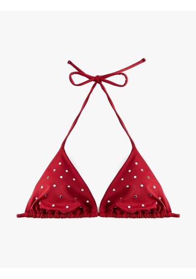 Koton Boyundan Bağlamalı Zımbalı Üçgen Bikini Üstü Bordo 6sak10073mm