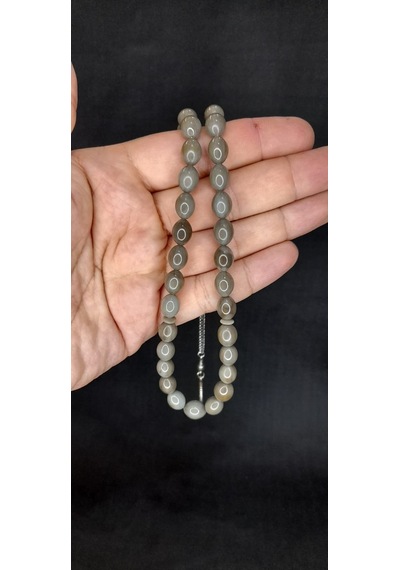 Anemore Collection Sıkma Kehribar Tesbih Gri Renk Beyzi Kesim T-426
