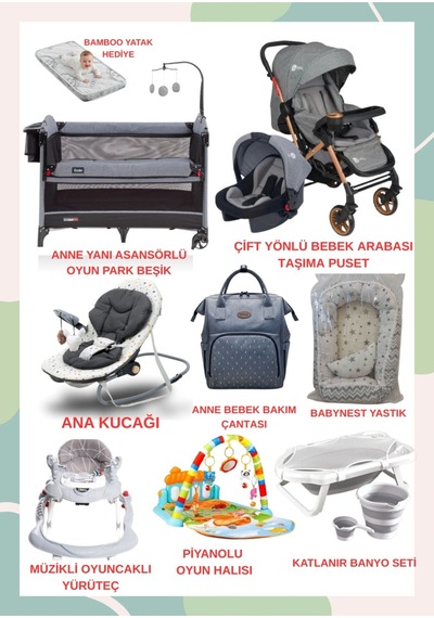 Turhanbebe Bebeğinizin Tüm İhtiyaçları Lüx Bebek Çeyiz Seti Optima Aktif Babynest - Gri