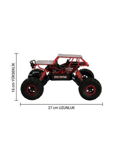 Rock Crawler 1:16 Ölçek 4x4 Uzaktan Kumandalı Buggy Jeep 27 Mhz Kumanda Kontrollü Oyuncak Jeep Kırmızı