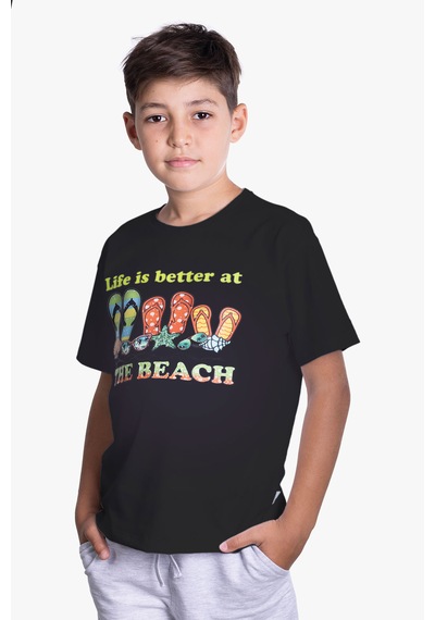 Little's World The Beach Unisex Çocuk Tshirt Siyah
