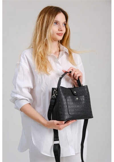 Just Polo Kadın Gofraj Baskılı Omuz Ve El Çantası Siyah Camel 84101407