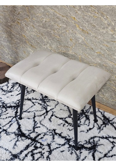 Zafir Siyah Sivriltmel Ayaklı 60 Cm Puf Bench - Puf - Bench - Oturak - Mutfak Oturağı - Antre Oturağı Krem