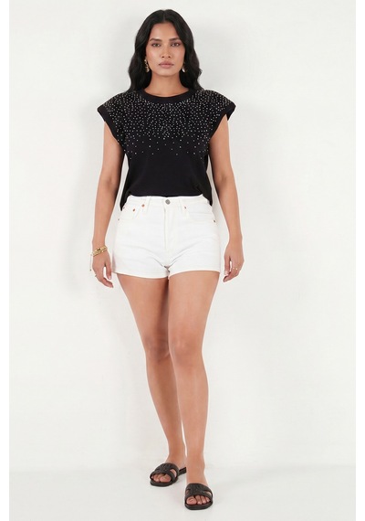 Lela Pamuklu Regular Fit Taş Detaylı Bluz Bayan Bluz 5866945 Siyah