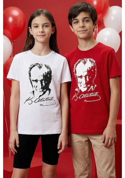 Tommy Life Beyaz Atatürk Baskılı Unisex Çocuk T-shirt - 11332