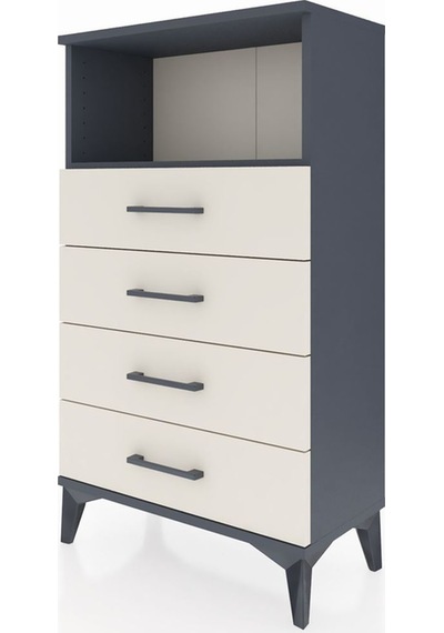 Arges Komodin Tek Raflı 4 Çekmeceli 60x30x106 Antrasit-aytaşı Antrasit