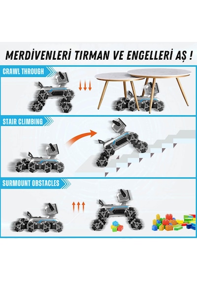 Oyuncak 2.4 Ghz Uzaktan Ve Bilekten Kumandalı Şarjlı 8 Teker Akrobat Robot Köpek Müzikli Ve Led Işık Gri