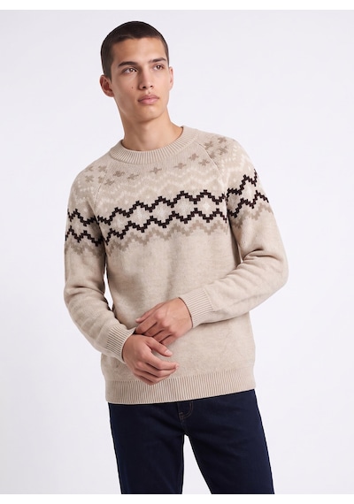 Jeep J6wm-kzk7870 Bej Erkek Bisiklet Yaka Jakarlı Relaxed Fit Kazak