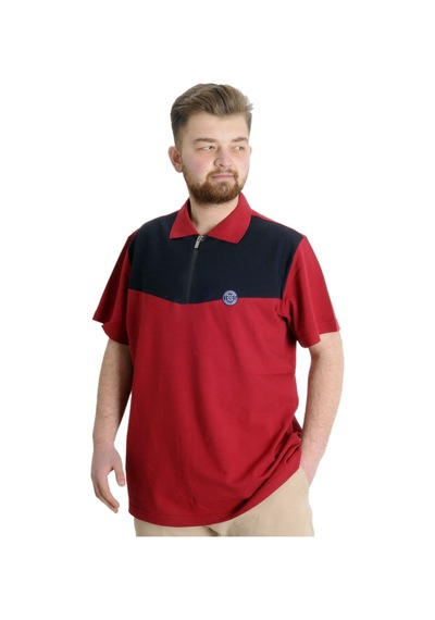 Mode Xl Büyük Beden Erkek T-Shirt Polo Fragmented 23325 Bordo 001