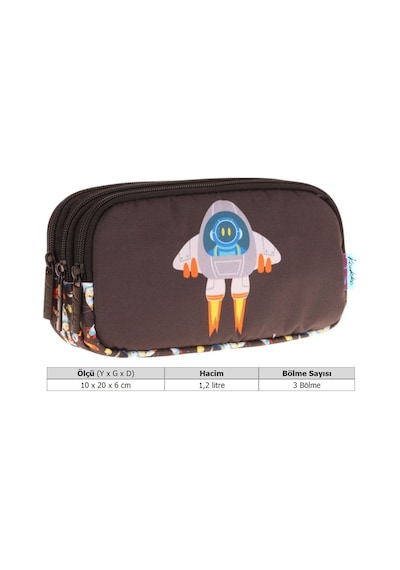 Kaukko Kids Siyah Beyaz, Roket Temalı, Erkek Çocuk Üç Bölmeli Okul Kalem Çantası - L8264 Siyah - Beyaz