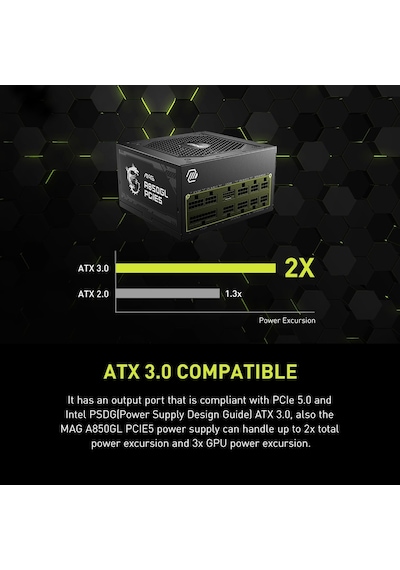Mag 850w Güç Kaynağı 80 Plus Altın - Atx 3.0 Pcıe 5.0 Hazır - 12vhpwr Mag A850gl Pcıe5
