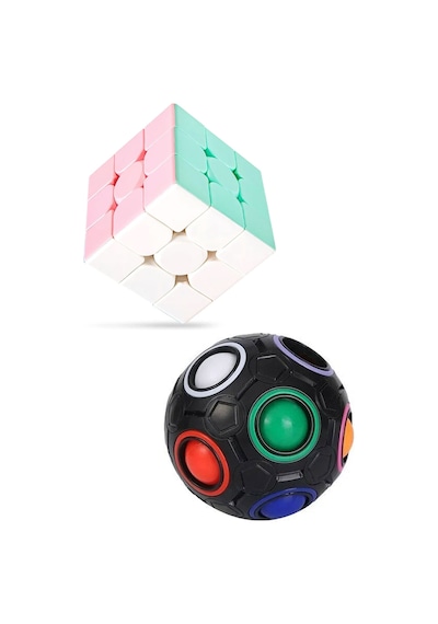Siyah Gökkuşağı Bulmaca Topu ,speed Cupe Küp Zeka Küpü 3x3 Pastel Renkler Hız Küpü 2 Li Set Eğitici Zeka Oyunu