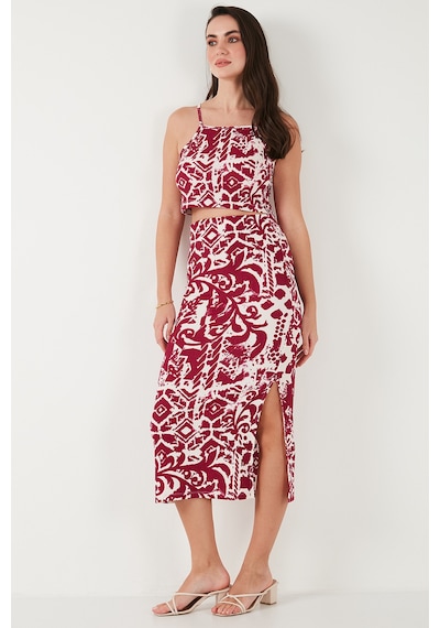 Lela Slim Fit Ip Askılı Yırtmaçlı Midi Alt-Üst Bayan Takım 5865726 Mürdüm