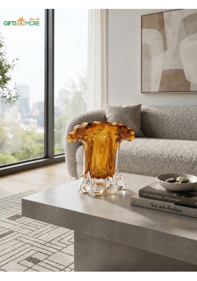 Palmiye Amber Cam Vazo Küçük 13 Cm