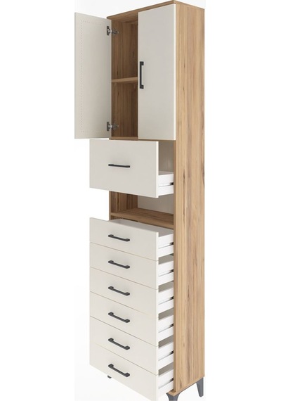 Arges Dolap 3 Raflı 6 Çekmeceli 2 Kapaklı 60x30x243 Çam-aytaşı Atlas Çam