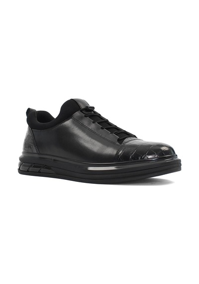 Erkek Siyah Kalın Tabanlı Kroko Deri Sneaker
