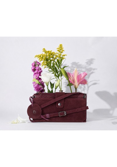 Bloominbag Burgundy Still Lozan Hakiki Süet Çapraz Askılı Telefon Bölmeli Cüzdan Çanta Bordo