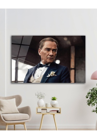 Atatürk Cam Tablo Yapay Zeka Modern Ev Ofis Salon Kurum Hediyelik Tablo