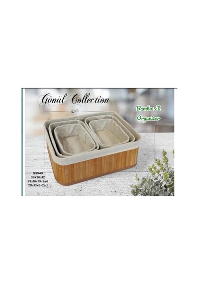 5 Li Bambu Sepet Naturel Astarlı Çok Amaçlı Saklama Kutusu-banyo Kozmetik Mutfak Dolap Orgenizeri Bej 651942702 Bej