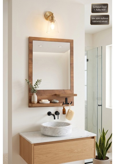 Antik Ahşap Dekoratif Ayna Raflı Askılı Banyo Lavabo Wc Aynası Oda Dresuar Koridor Konsol Mutfak Makyaj Aynası Srn-10x Atlantik Çam