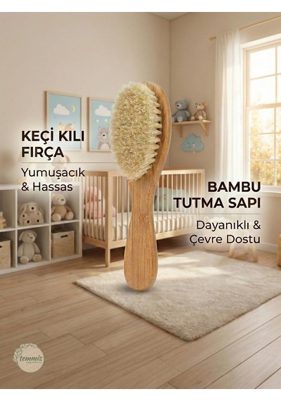 Bambu Bebek Saç Fırçası, Yumuşak Keçi Kılı Fırça, Bambu Sap Kısmı Tamamen Doğal Materyal, Bebek Bakımı İçin Hem Sürdürülebilir Hem Nazik Fırça