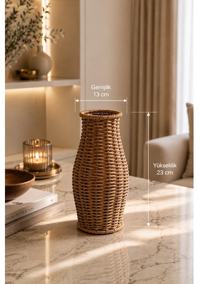 Qerhome Rattan Hasır Dekoratif Vazo - Dekoratif Obje Mln-11435 Ahsap