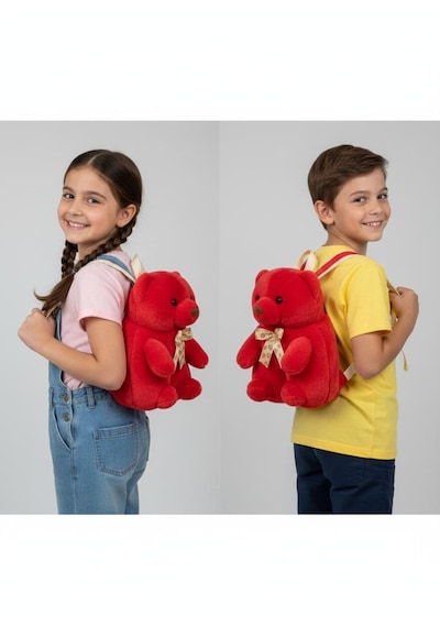 Sarı Çantalı Peluş Ayıcık 5 Renk Varyantlı Kırmızı