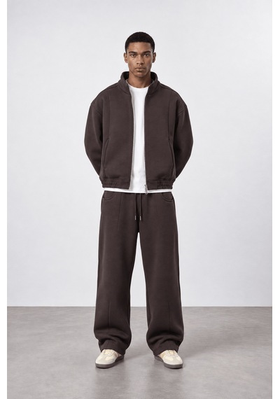 Respire Erkek Crop Fit Panda Oversize Zip Kahve