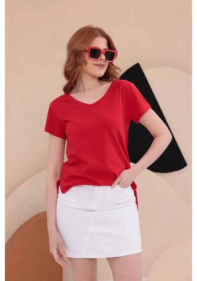 Bbbutikbasic Yırtmaçlı Uzun Basic Tişort Hkn34 Kırmızı
