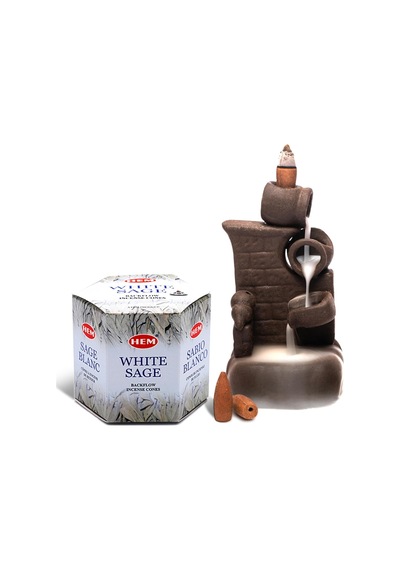 Hem Tütsü Geri Akış Şelale Beyaz Adaçayı Kokulu 40 Konik Tütsü - White Sage Backflow Incense Cones