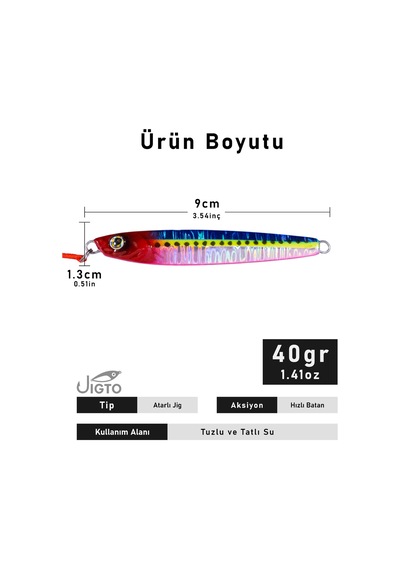 Jig, Zoka, Suni Yem, Glow Uv Metal Jig, 40gr 9cm Tide 40