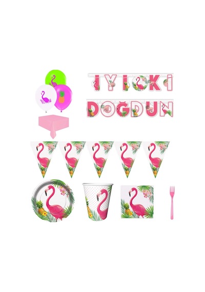 Flamingo Temalı Doğum Günü Süsleri Masa Seti Parti Seti Full Set
