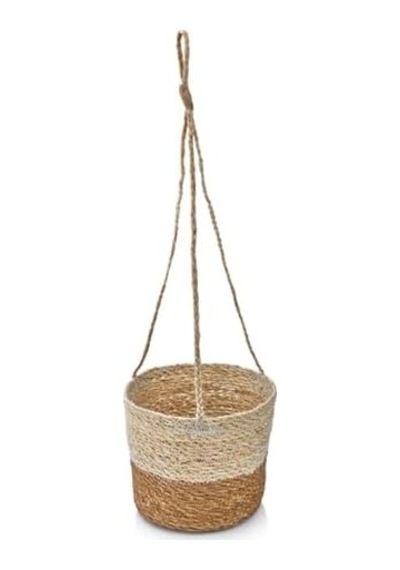 2'li Asılabilir El Yapımı Ve Doğal Çift Renk Yuvarlak Hasır Saksılık Seti, 2'li İpli Asılabilir Hasır Yuvarlak Saksı Seti 23cm 18cm-20cm 15cm