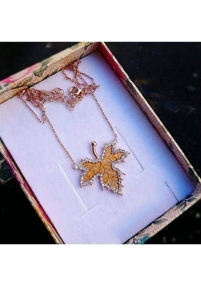 Modahilye 925 Ayar Gümüş Çınar Yaprağı Rose Gold Renk Kolye Rose Gold