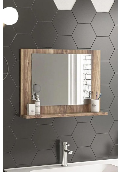 Tr 60x45 Ceviz Raflı Banyo Aynası Dresuar Yatak Odası Boy Aynası,ceviz Genel