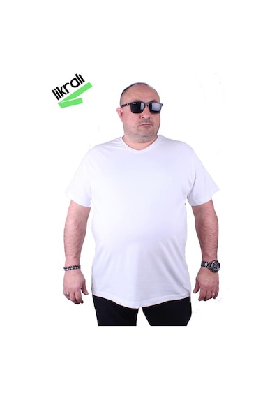 Moc Grande Mocgrande Erkek Büyük Beden Likralı Basic V Yaka Tişört 11170 Beyaz