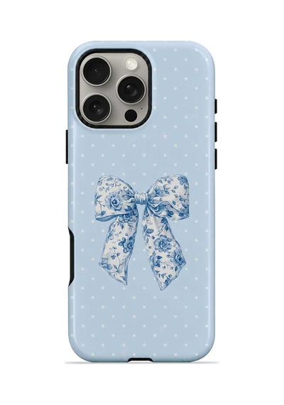 Velvoria Valestra Blue Toile Bow Apple Apple iPhone Uyumlu 16 Pro Max Magsafe Koruma Kılıfı Valestra Magline - Blue Toile Bow