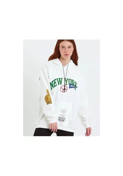 Baskılı Kapüşonlu Sweatshirt - Beyaz Beyaz
