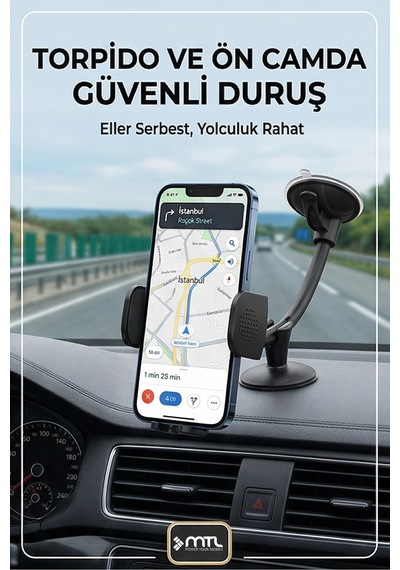 Extra Uzun Güçlü Esnek Kollu Dayanıklı Araç İçi Telefon Tutucu Otomatik Kilitli Güçlü Vantuz