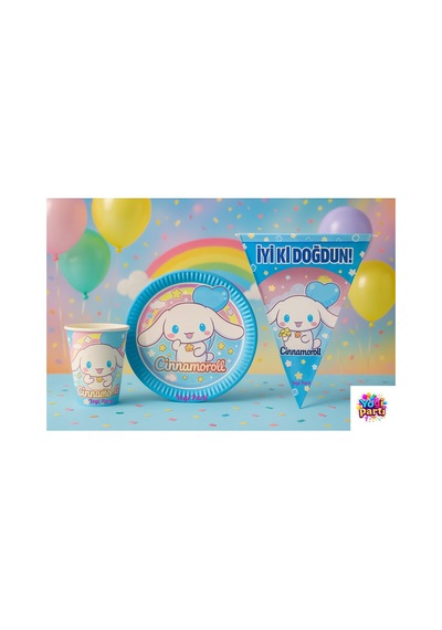 Cinnamoroll 8 Kişilik Doğum Günü Parti Malzemeleri Eko Set Tabak Bardak Flama Kuromi Renkli Tüm Yaşlar