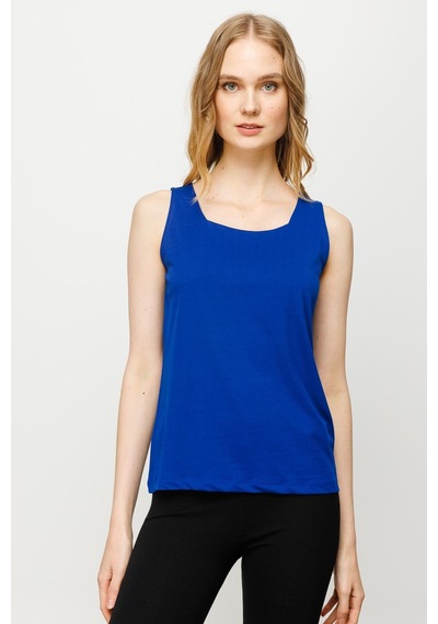 Kadın Kare Yaka Askılı T-shirt Saks Saks