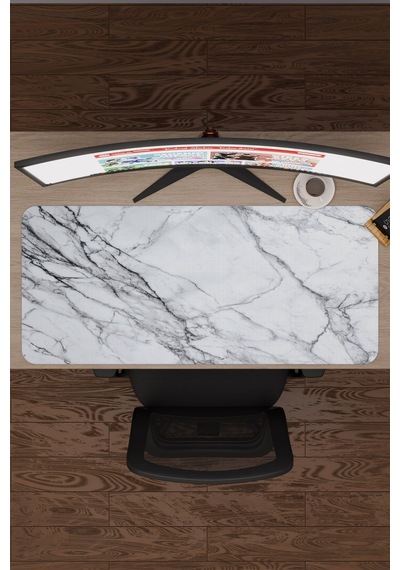 Beyaz Mermer Kaymaz Dikişli Kauçuk Oyuncu Mousepad V3 - 90x40 Xxl Gaming Mouse Pad Fare Altlığı