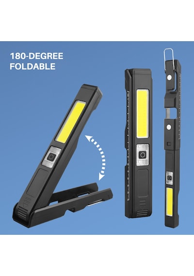 Profesyonel Oto Tamirci Işığı - 180 Derece Dönebilen Mıknatıslı Cob Led Fener Beyaz - Siyah