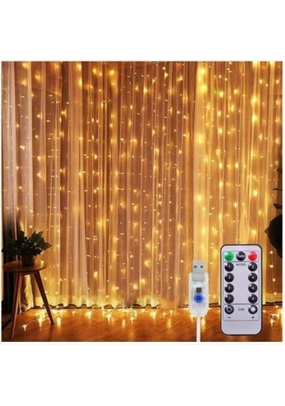 3x3 Perde Led Günışığı - 8 Fonksiyonlu Animasyon - Usb Girişli Yılbaşı Perde Işık - 300 Led Günışığı Perde Gün Işığı
