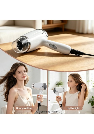 Seyahat Saç Kurutma Makinesi 1200 W Katlanır Saplı Hafif Fön Makinesi, Akıllı Taşınabilir 3 Isı Ayarlı Profesy