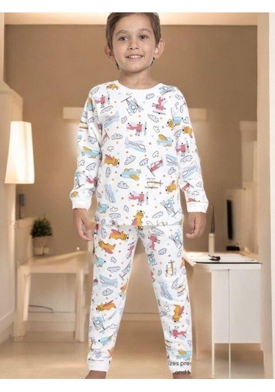 Cantoy Erkek Çocuk Helikopter Baskılı Pamuklu Pijama Takım-14916 Renklı