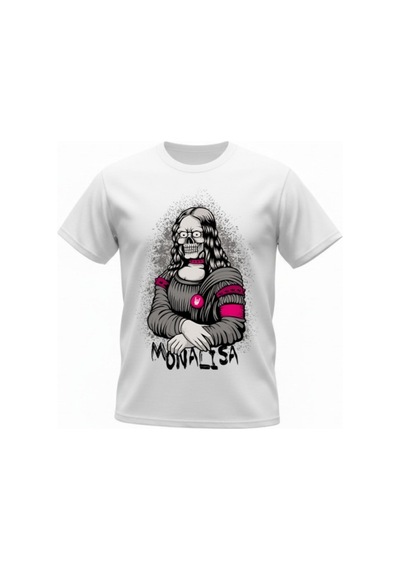 Urbantrendstore Monalisa Baskılı Günlük Oversize Pamuklu Bisikilet Ve Yuvarlak Yaka Tişört Tshirt Beyaz
