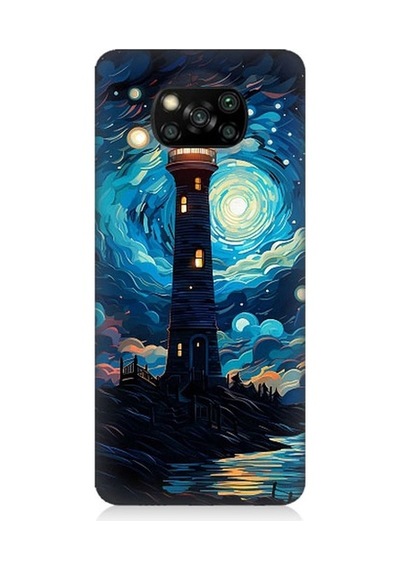 Xiaomi Poco X3 Uyumlu Ay Işığında Yalnız Deniz Feneri Desenli Silikon Kılıf