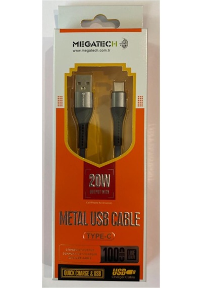 Megatech 3.1a 20w 1mt Örgülü Hasır A Serisi Usb To Typ-c Data Kablosu Gri-siyah