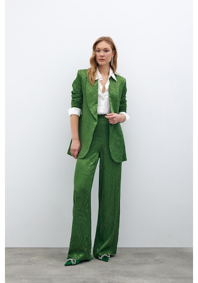 Sateen Desenli Saten Pantolon - Yeşil-134958 Yeşil